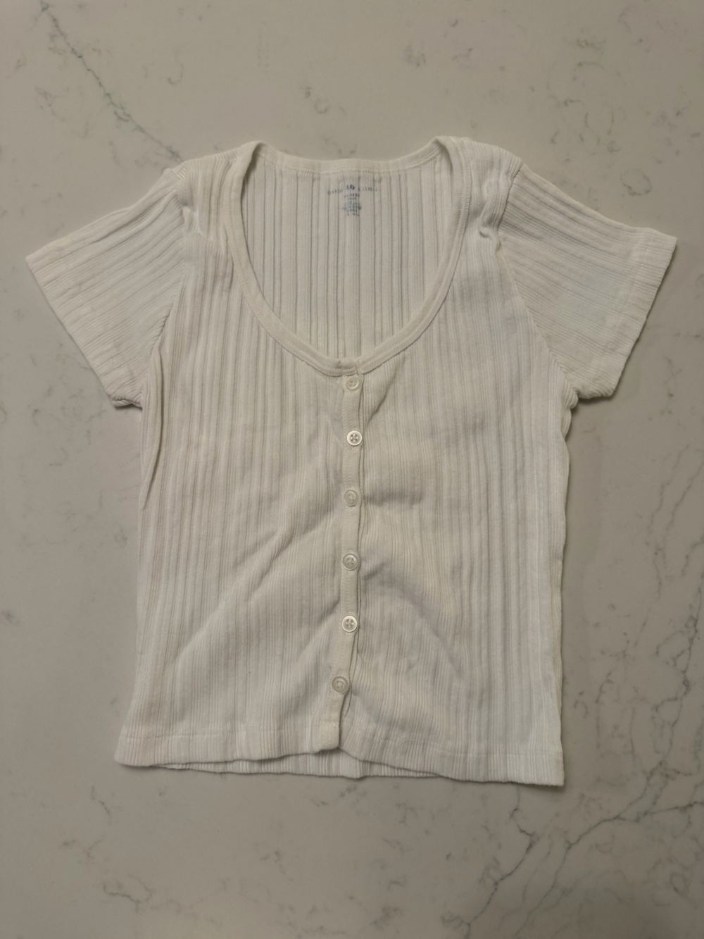 Brandy Melville White Ribbed Button-Front Short Sleeve Top